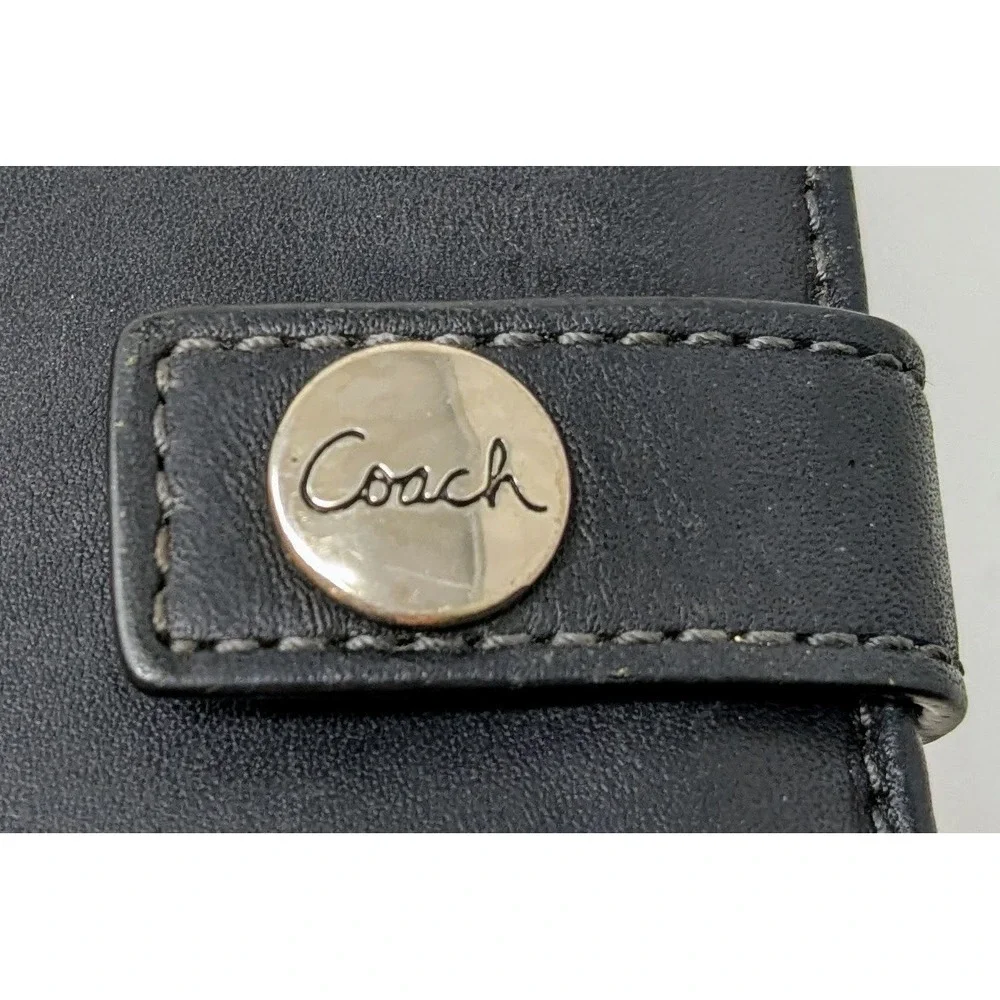 COACH Multi Card Wallet Checkbook Holder Black Leather